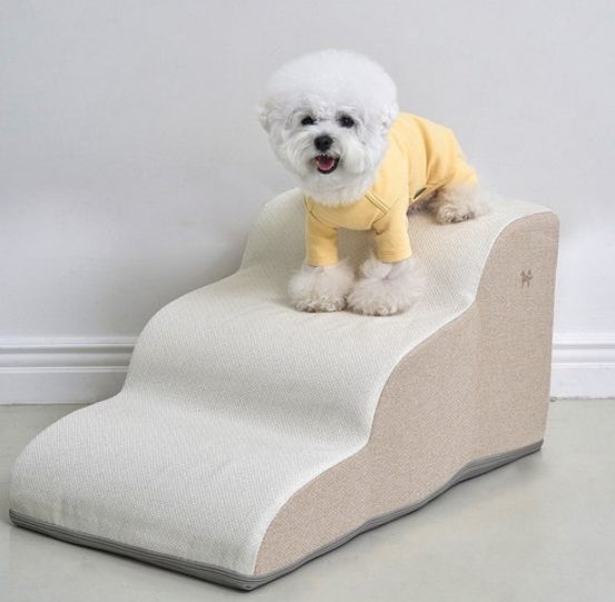 슈퍼펫 강아지계단 논슬립 슬개골보호 미끄럼방지 3단 커브 스텝, 베이지, 1개